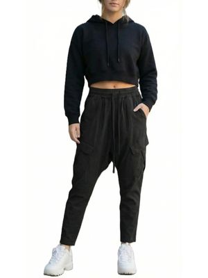 Black Utility Drop-Crotch Cargo Pants