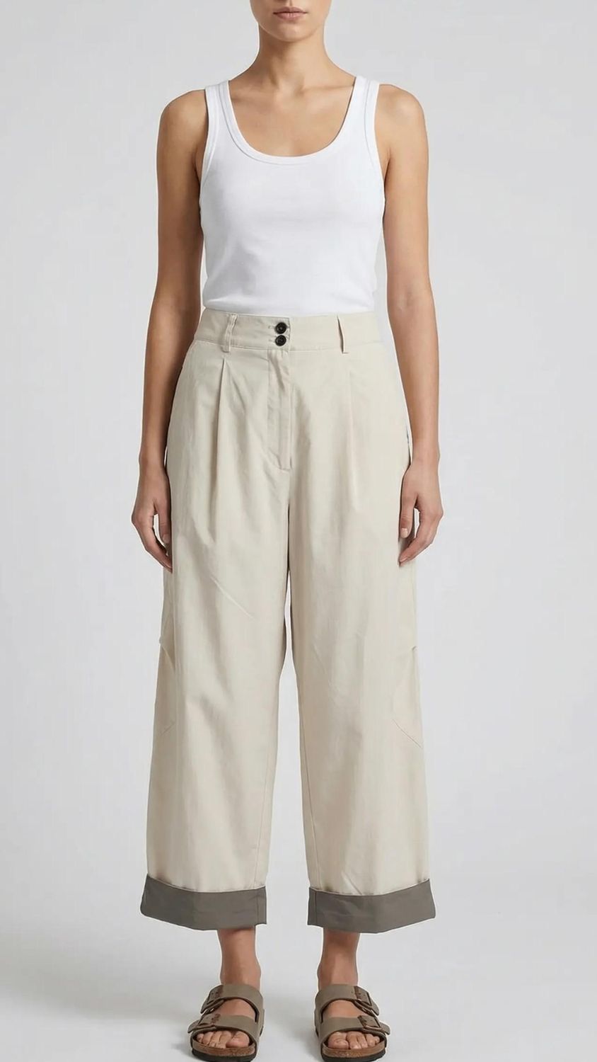 Ivory Sculpted Cuffed Trousers