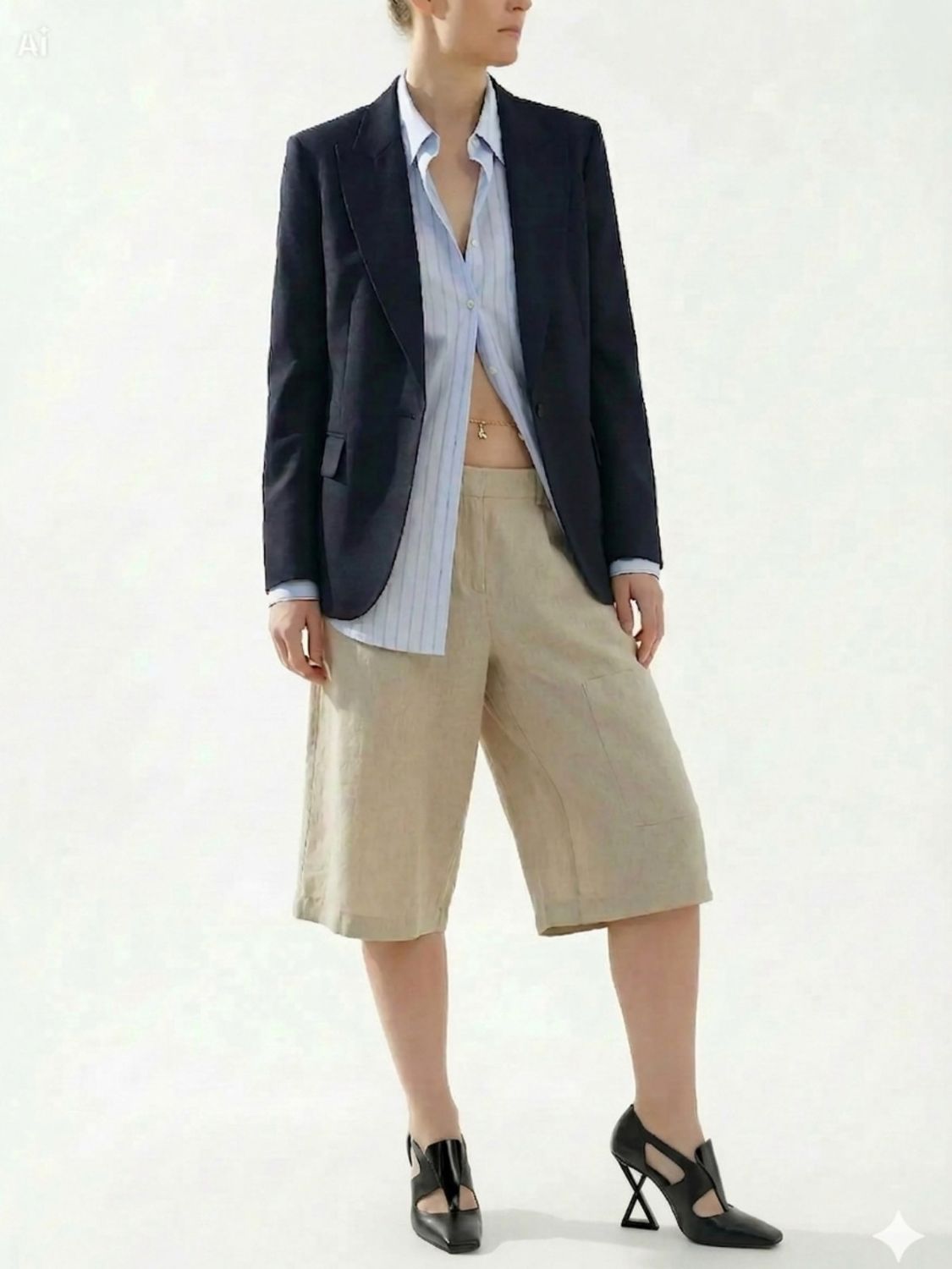 Beige Textured Linen Drawstring Shorts