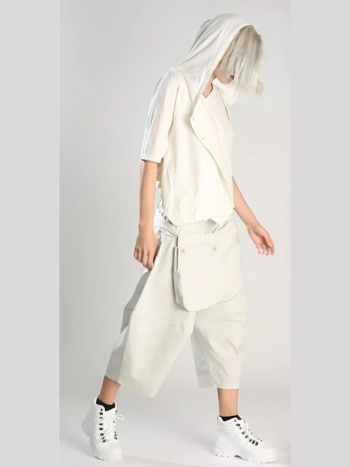 Architectural Cropped Harem Pants in Bone White