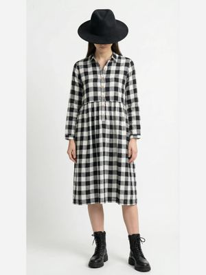 Architectural Plaid Button-Down Midi