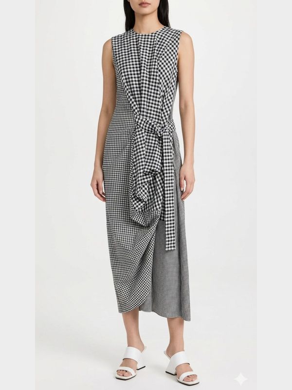 Gingham Origami Draped Dress