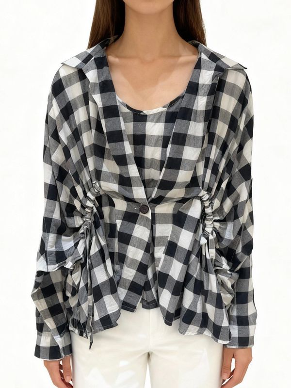 Ruched Gingham Deconstructed Blouse