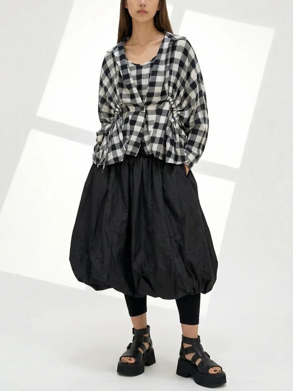 Ruched Gingham Deconstructed Blouse