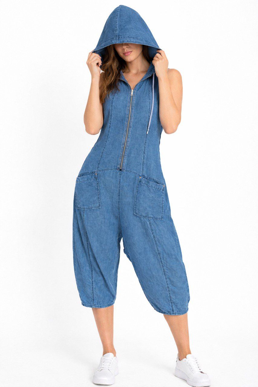 Kinetic Hooded Denim Jumpsuit
