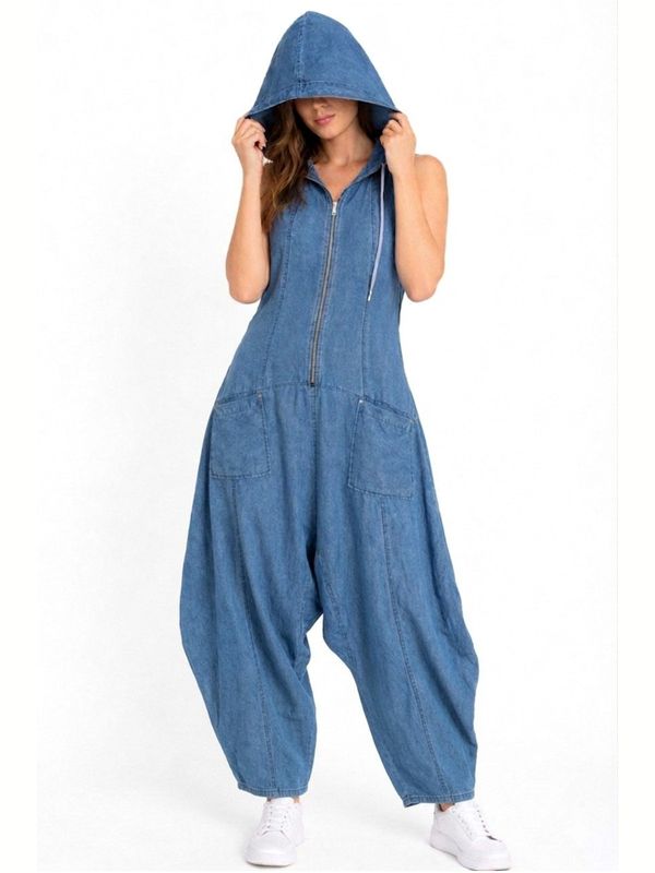 Kinetic Hooded Denim Jumpsuit