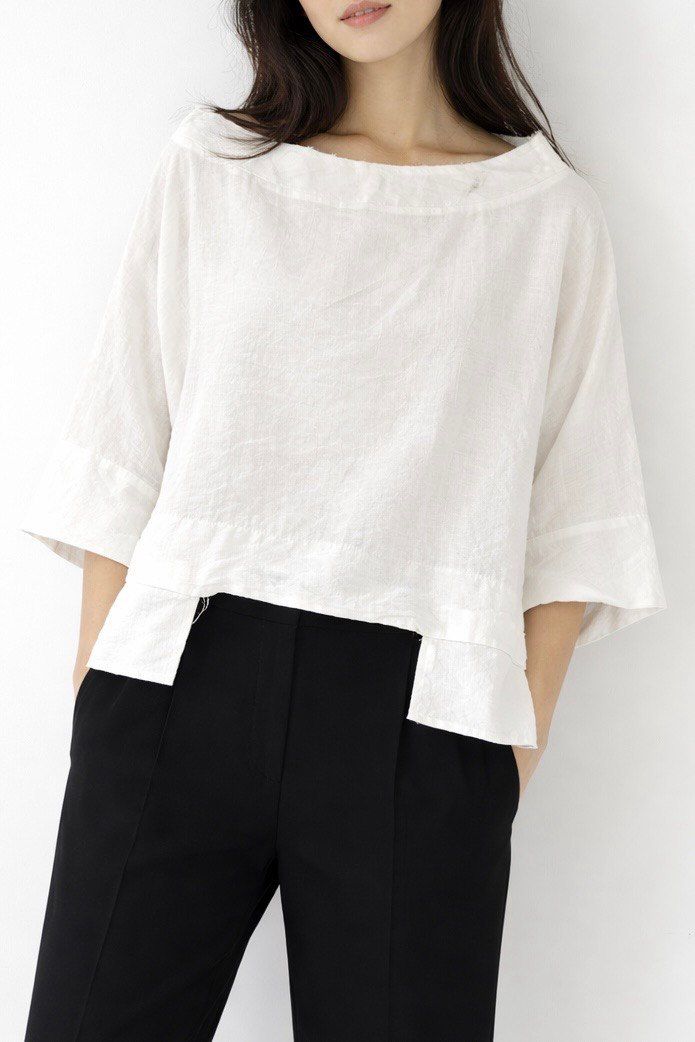 Raw-Edge Architectural Boxy Blouse