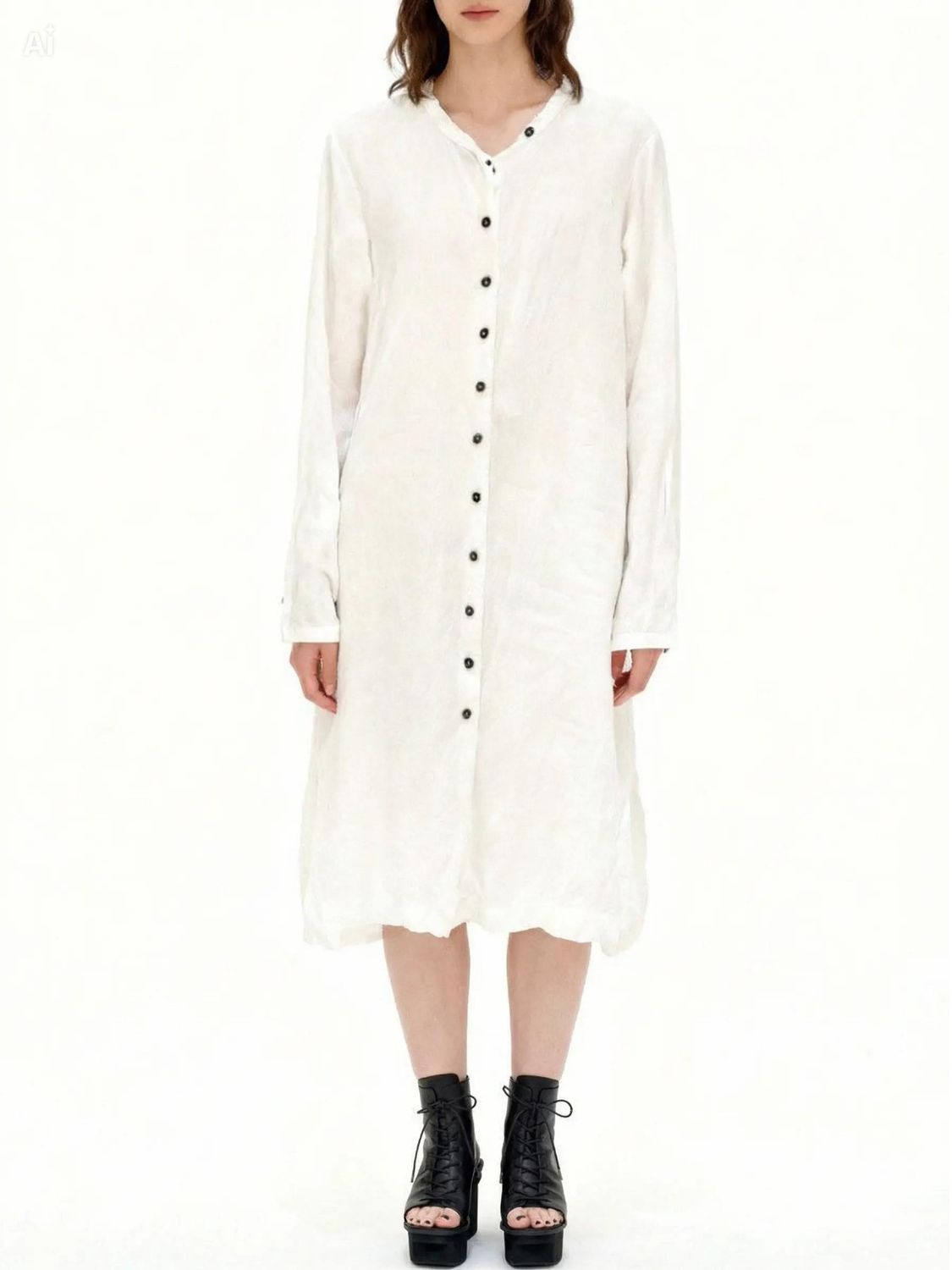 Crinkled Luster Button-Down Midi Dress