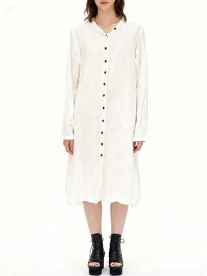 Crinkled Luster Button-Down Midi Dress