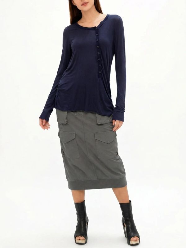 Distressed Asymmetric Henley Top