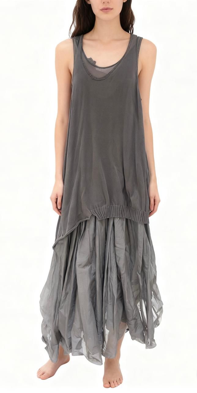 Mixed-Media Layered Balloon Dress