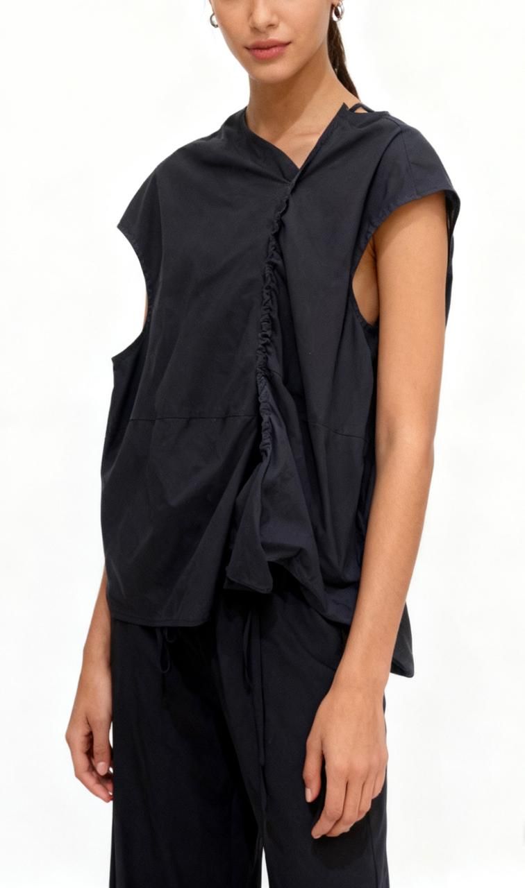 Ruched Asymmetric Poplin Shell