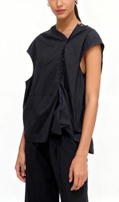 Ruched Asymmetric Poplin Shell