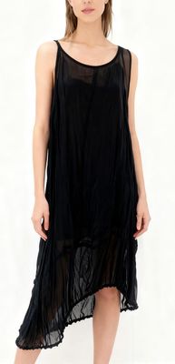 Sheer Crinkle Asymmetric Midi Dress