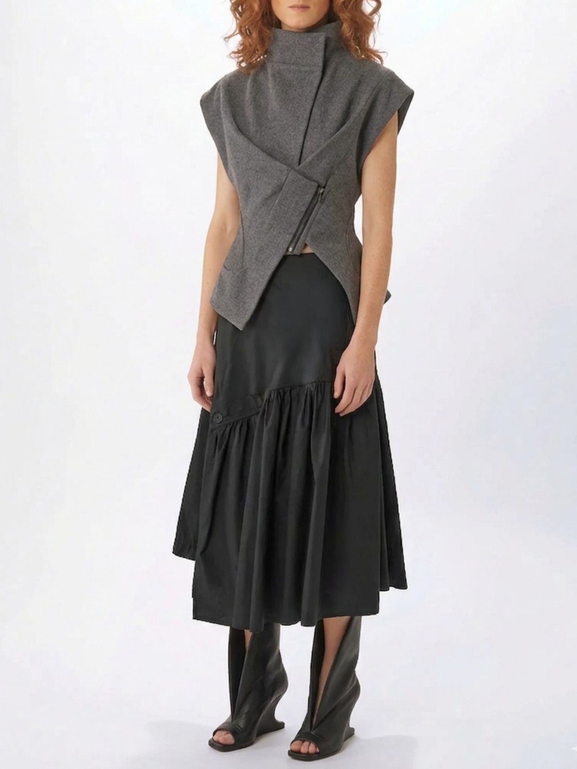 Asymmetric Button-Detail Strapless