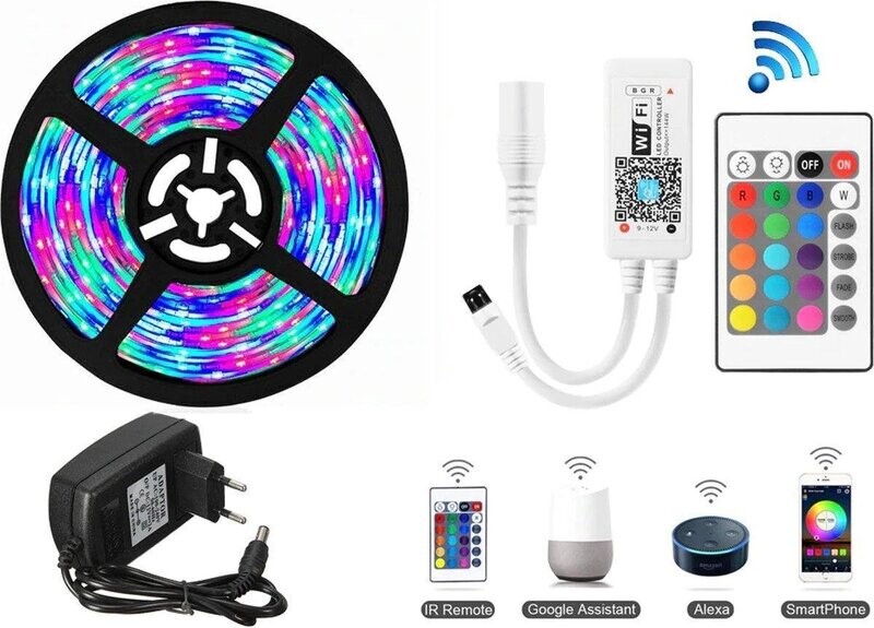 WIFI Smart LED | RGD LED strip | 5 meter | Bedienbaar met je smartphone (applicatie Magic Home) |compatible met Google assist en Alexa | Incl afstandsbediening WIFI Smart LED | RGD LED strip | 5 meter | Bedienbaar met je smartphone (applicatie Magic Home) |compatible met Google assist en Alexa | Incl afstandsbediening