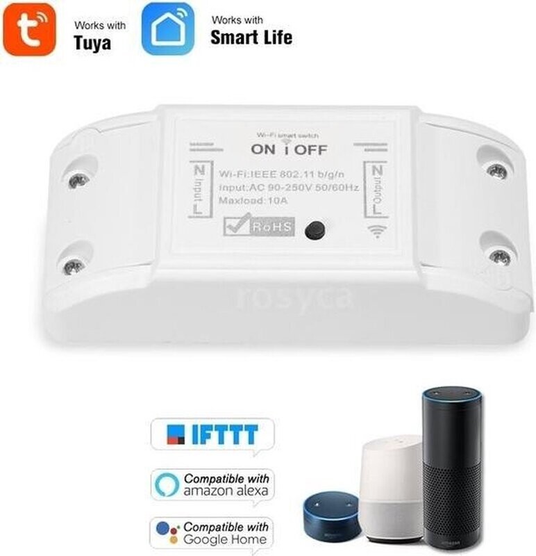 WiFi gestuurde kroonsteen Smart WiFi switch powered by TUYA [10A, 2300W, 100-240VAC 50-60Hz, Wi-Fi]