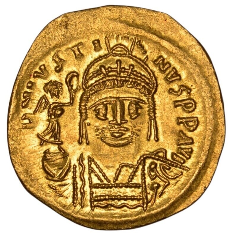 ANCIENT BYZANTINE EMPIRE JUSTIN II, 565-578, AV SOLIDUS CONSTANTINOPLE BEARDED TYPE!
