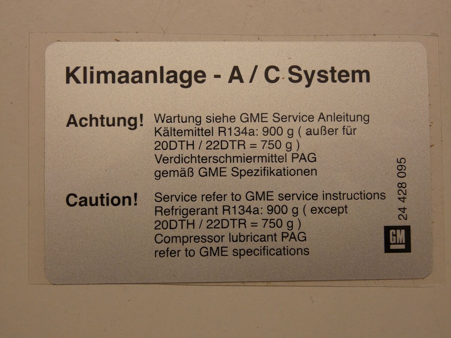 Opel Etikett Klimaanlage