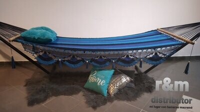 Hamaca volante crochet tonos azules y negro