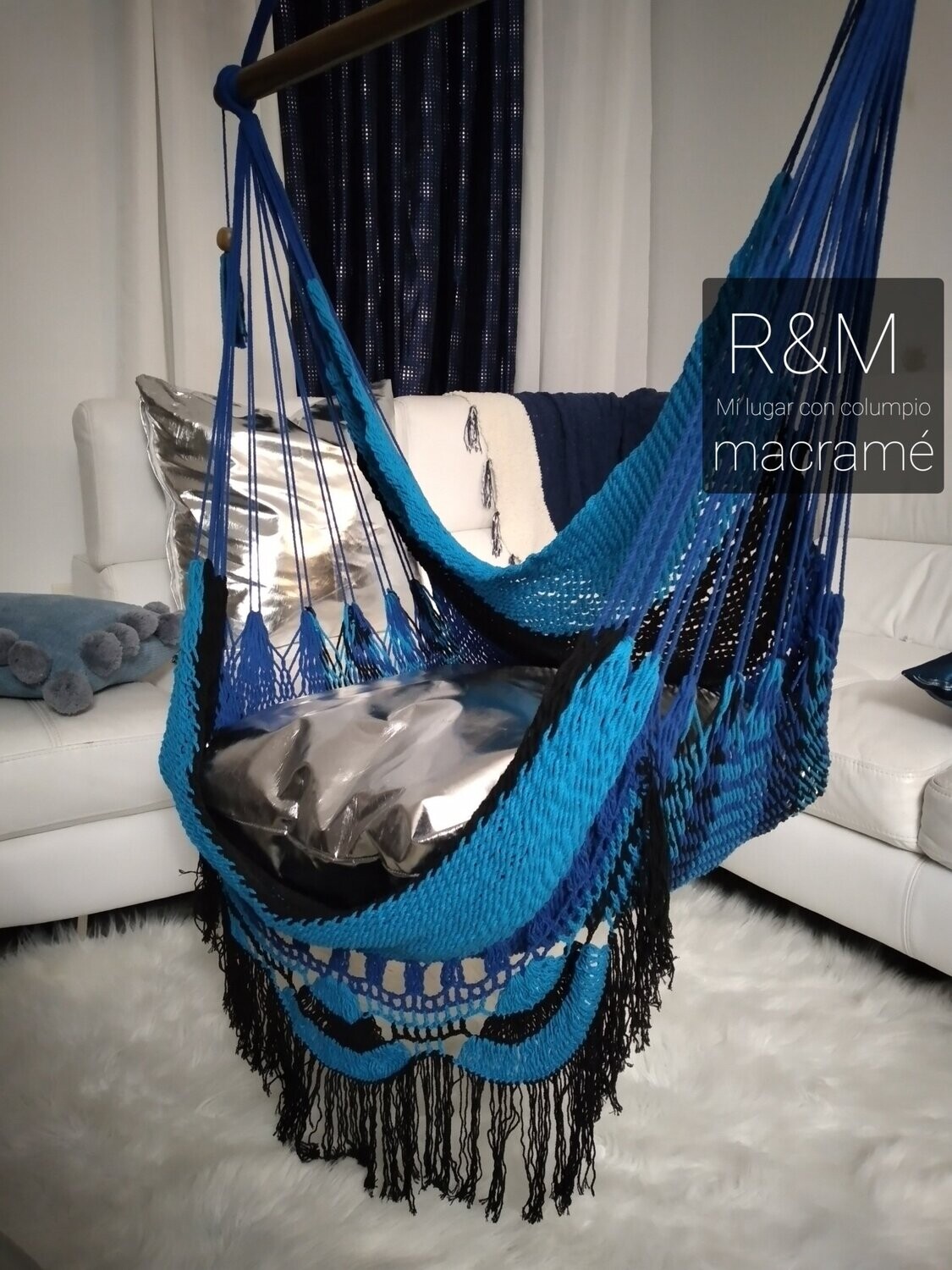 Columpio Macramé & Crochet  azúl y negro
