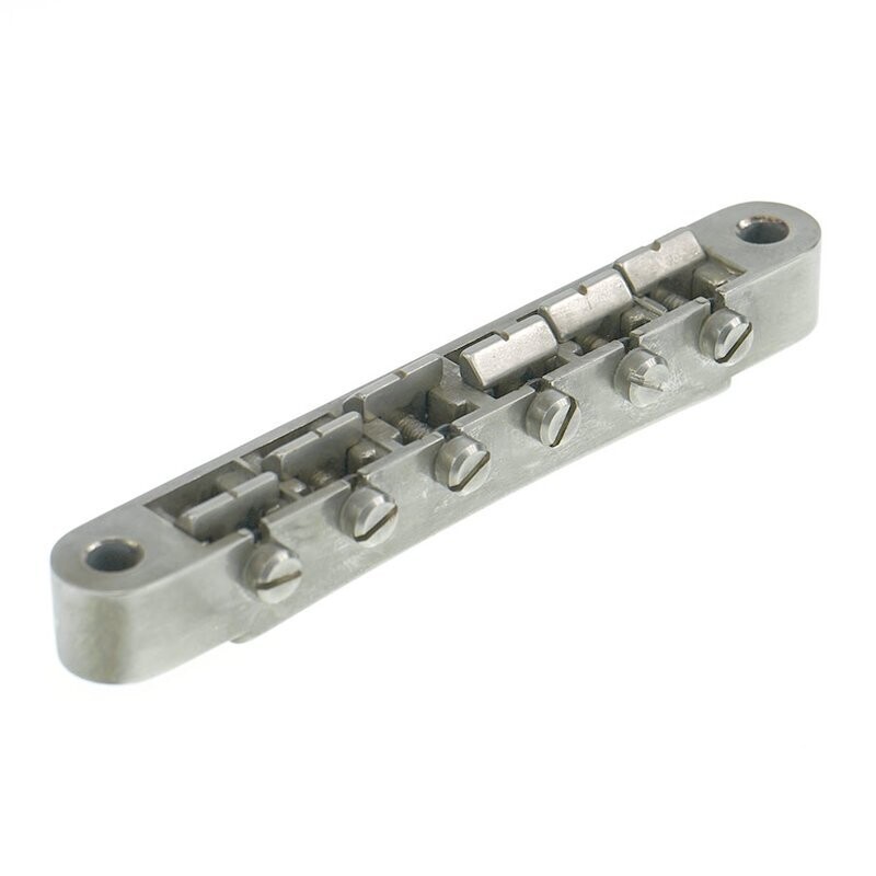 ABRN Bridge, Fits Nashv studs, Aged Nickel, Brass saddles nickel plated