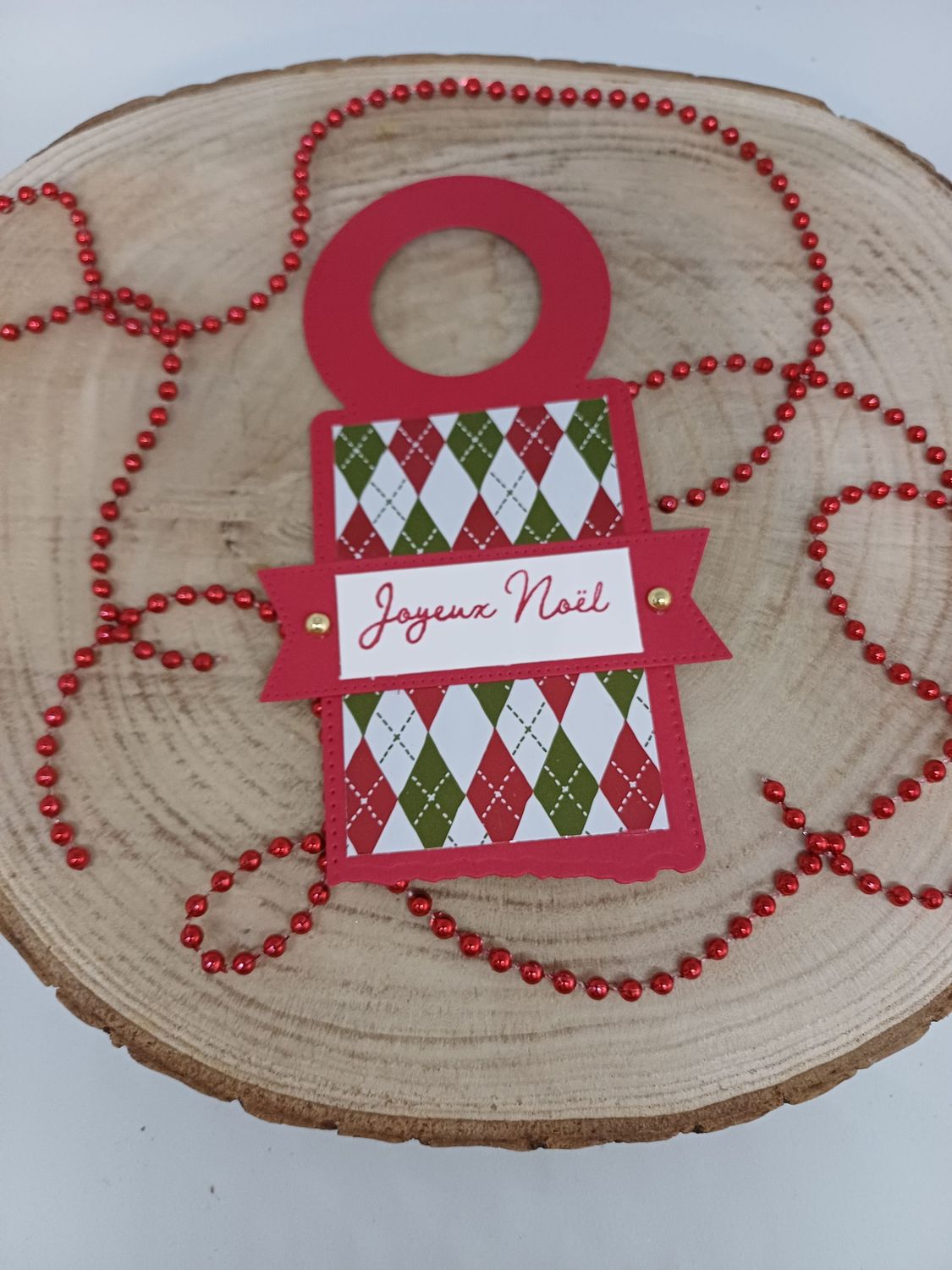 Etiquette goulot bouteille joyeux noël rouge losange