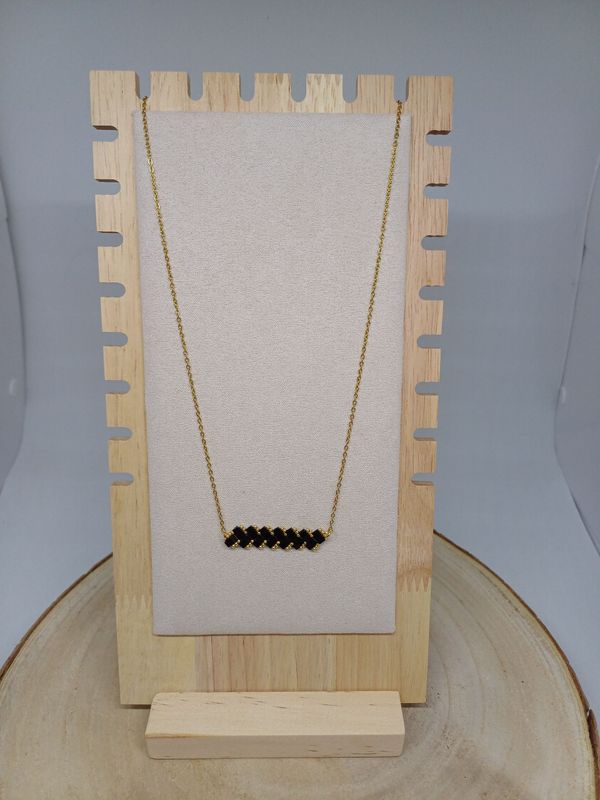 Collier  perles noires brillantes et dorées 9