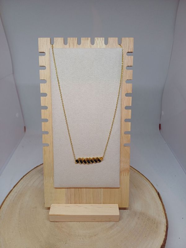 Collier perles noires mat et dorées 7