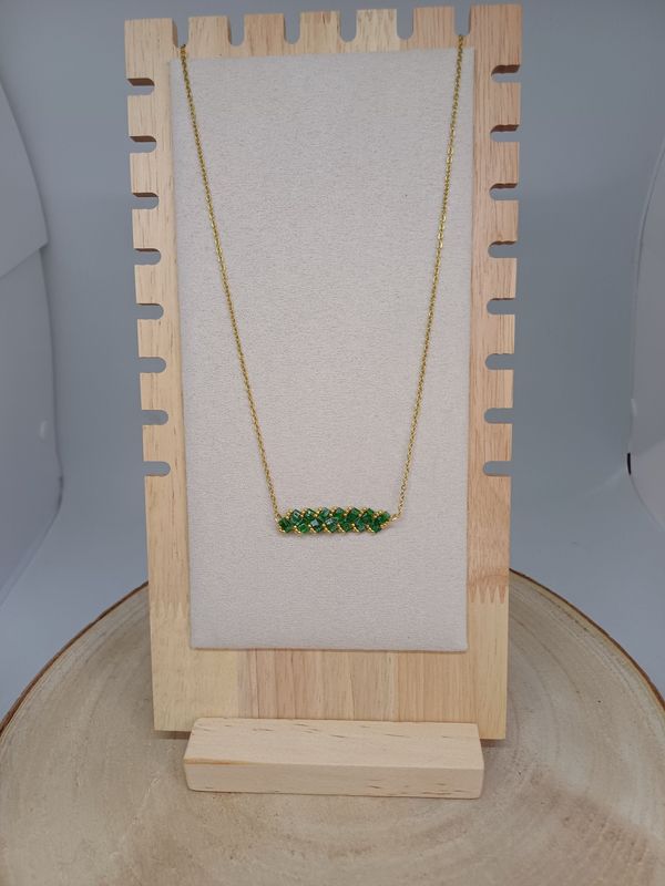 Collier perles vertes tachetées​​​ et dorées 32