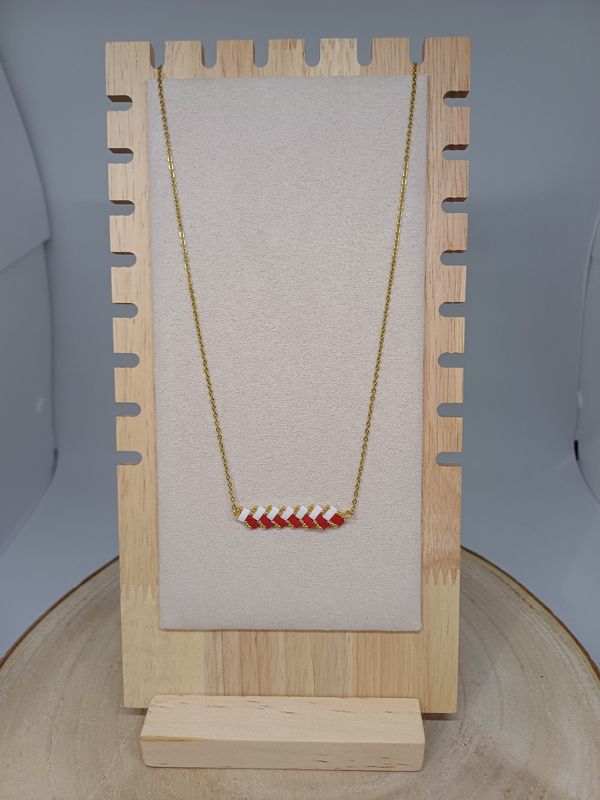 Collier perles blanches rouges mat et dorées 38