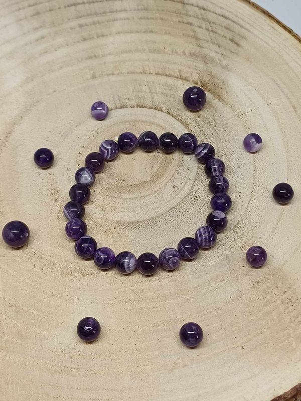 AMETHYSTE RUBANEE BRESIL A ​bracelet élastique, perles 08mm, dimension 18cm
