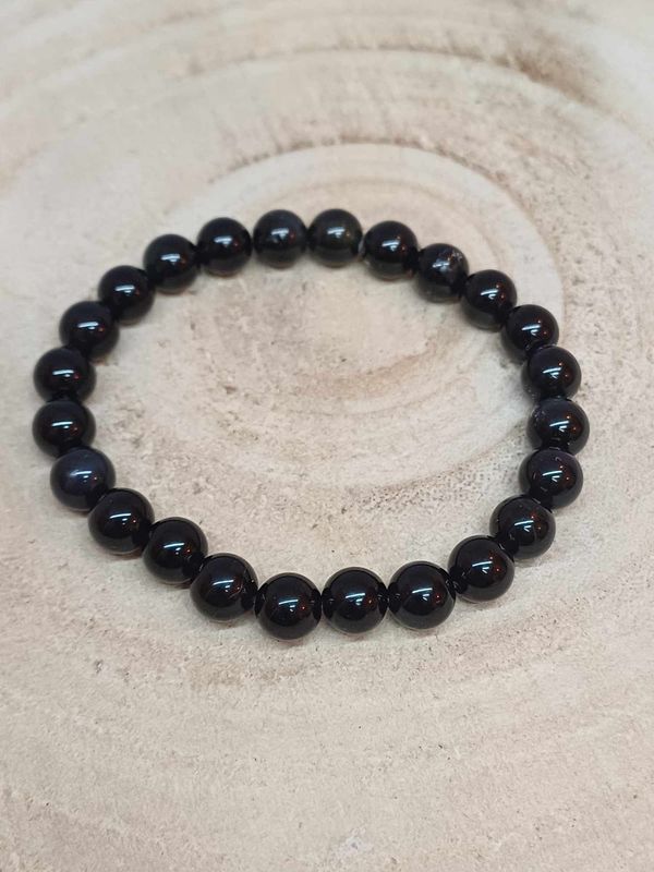OBSIDIENNE OEIL CELESTE A ​bracelet élastique, perles 08mm, dimension 18cm