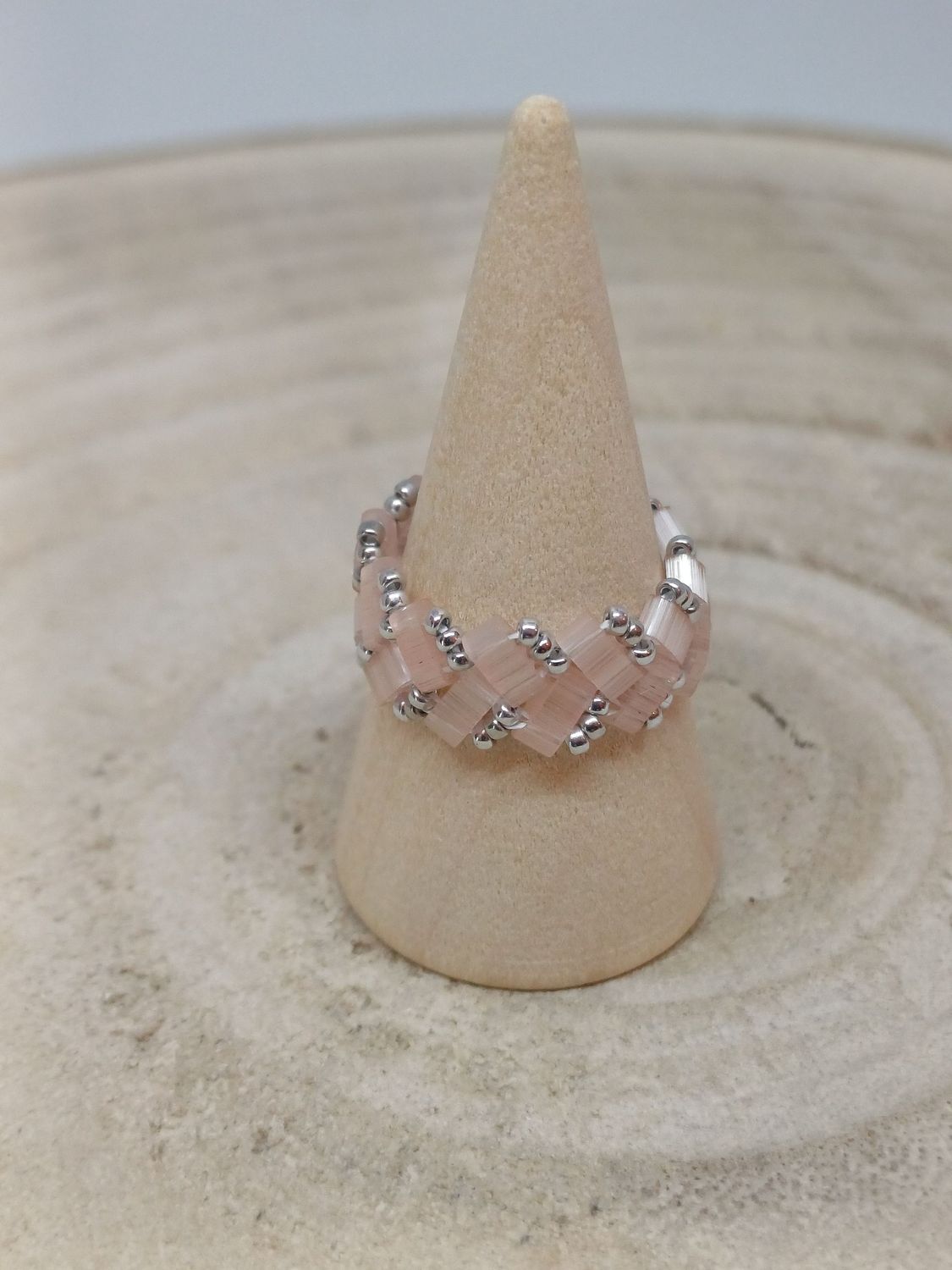 Bague chevron rose et argentée 24