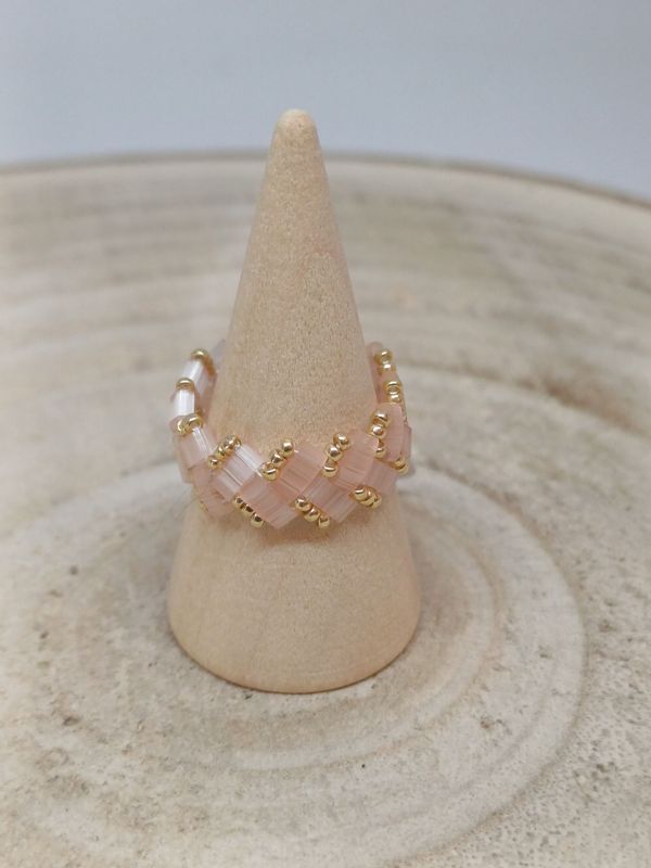 Bague chevron rose et dorée 25