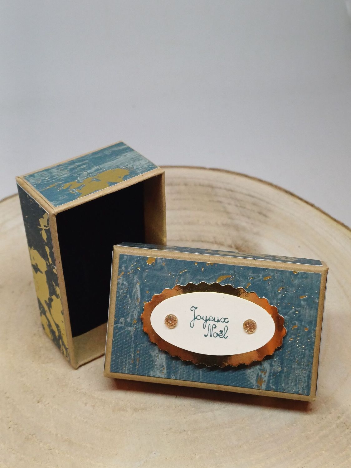 Boite à bijoux bleue et dorée joyeux noël