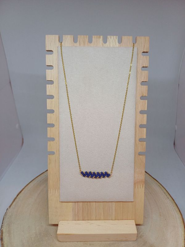 Collier perles bleues irisées et dorées 44