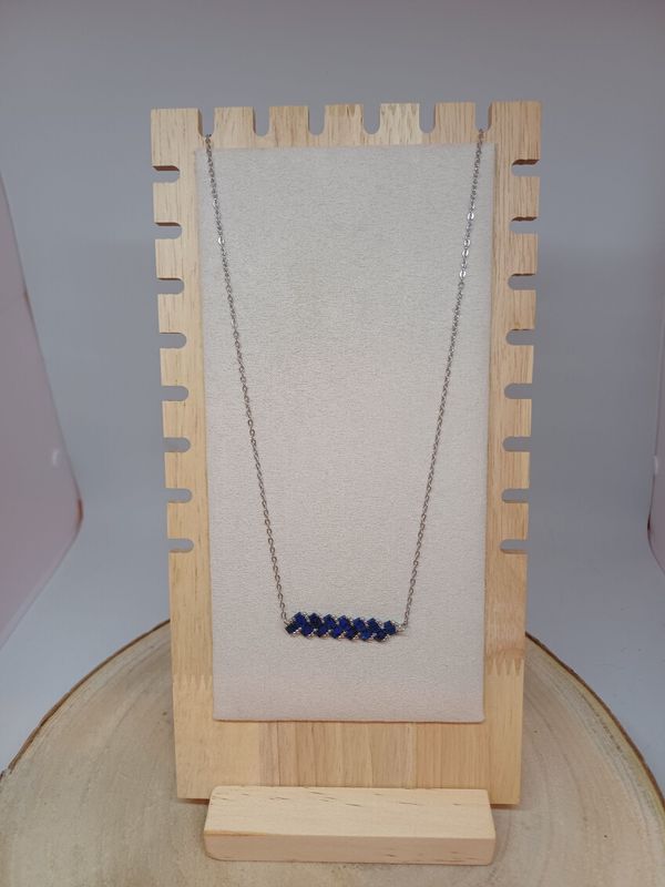 Collier perles bleues foncées tachetées​ et argentées 47