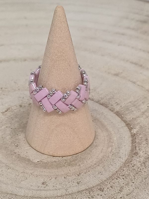 Bague chevron roses et argentées 51