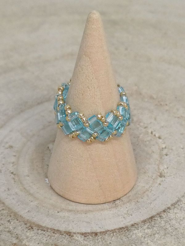 Bague chevron bleues et dorées 54