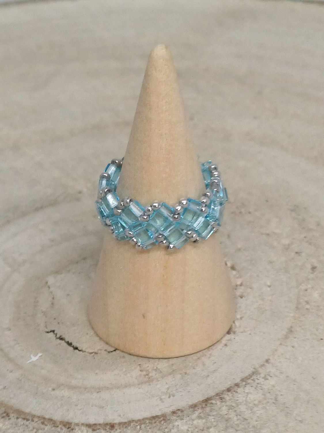 Bague chevron bleues et argentées 53 Bague chevron bleues et argentées 53