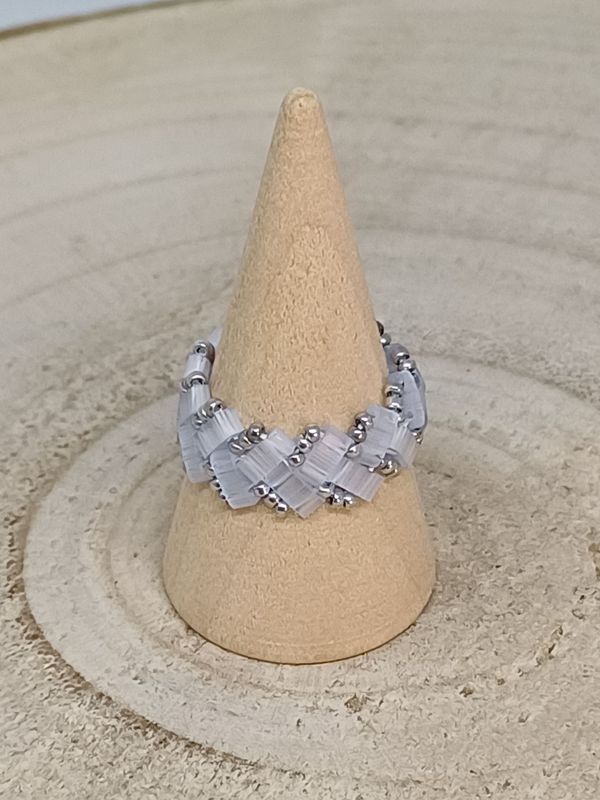 Bague chevron bleues et argentées 55