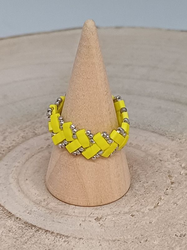 Bague chevron jaunes et argentées 57
