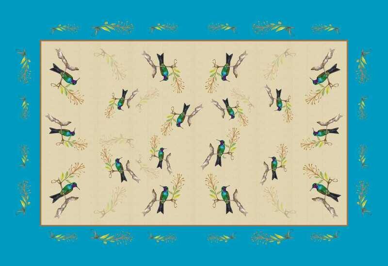 Turquoise-Beige Hummingbird scarf