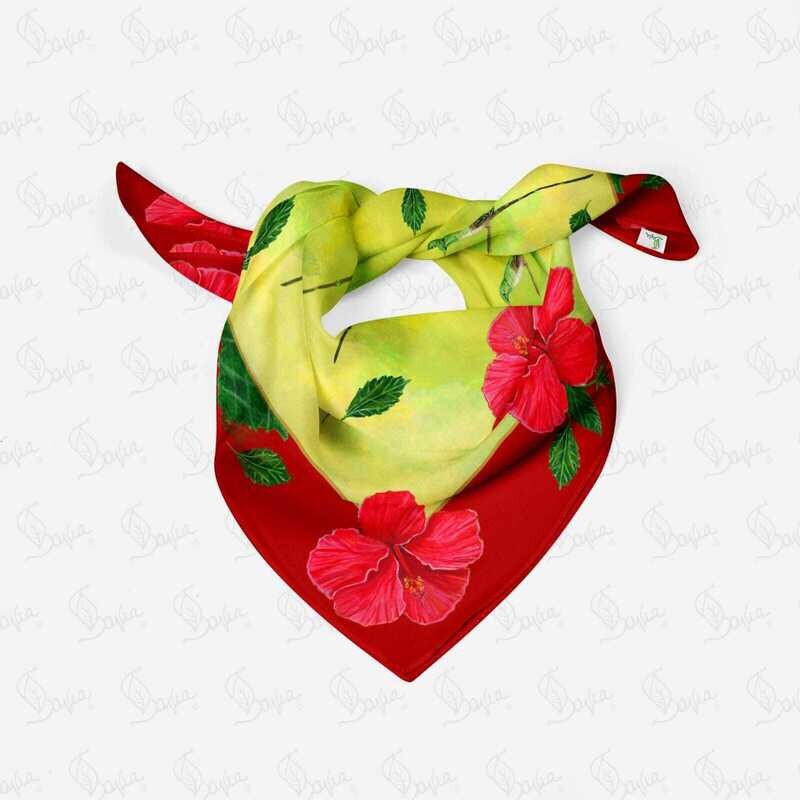 Red-Yellow Hibiscus Hummingbird Scarf