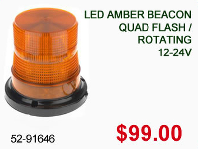 LED Amber Beacon Quad Flash/Rotating 12-24V