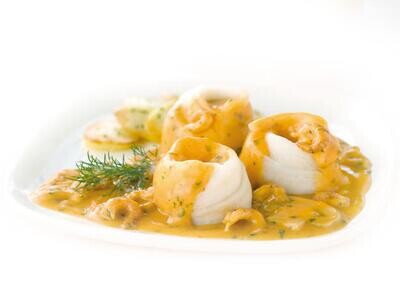 0,5Kg Tongscharrolletjes met fijne groenten, champignons in Kreeftensausje