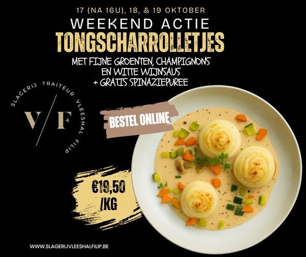 💥 1 Kg Tongscharrolletjes met fijne groenten-champignons &amp; witte wijnsaus💥