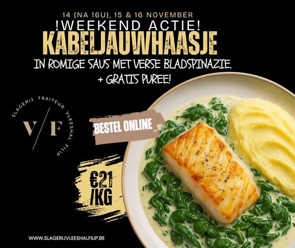 1KG KABELJAUWHAASJE MET BLADSPINAZIE IN ROOMSAUSJE