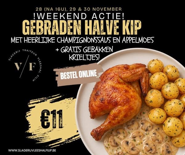 Gebraden halve kip-champignonsaus met appelmoes